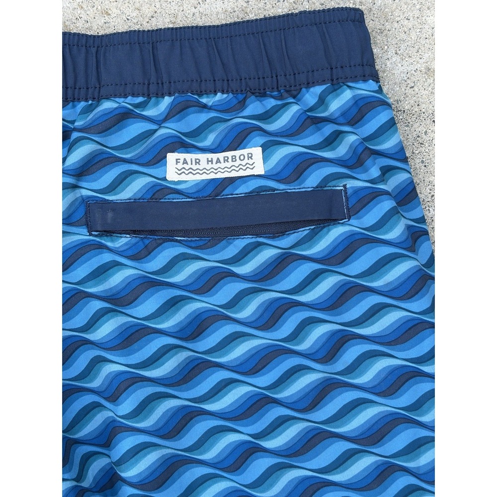Men's Fair Harbor Shorts Blue Striped XL Logo Pocket Surf Sun Swim Lined Preppy